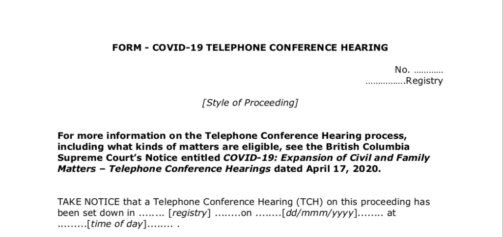 COVID-19 Telephone Conference Hearings